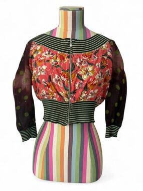 *FLAWS* Vintage JPG Jean Paul Gaultier FEMME Mixed Print Striped Trim Top Floral